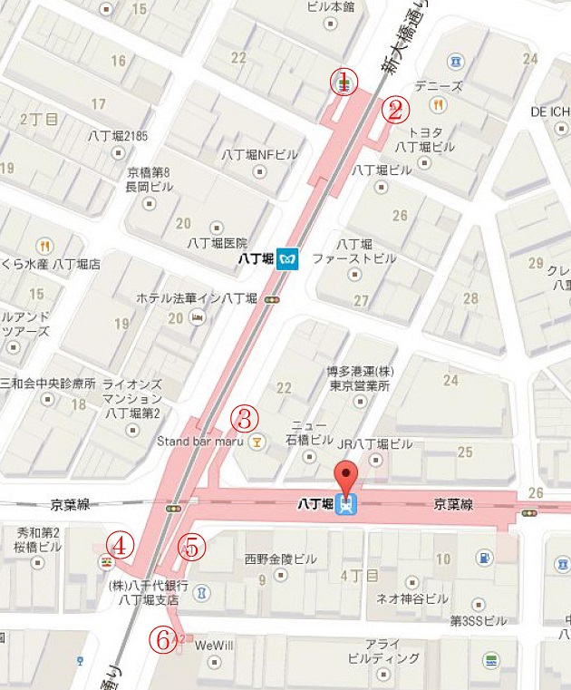 八丁堀駅周辺地図